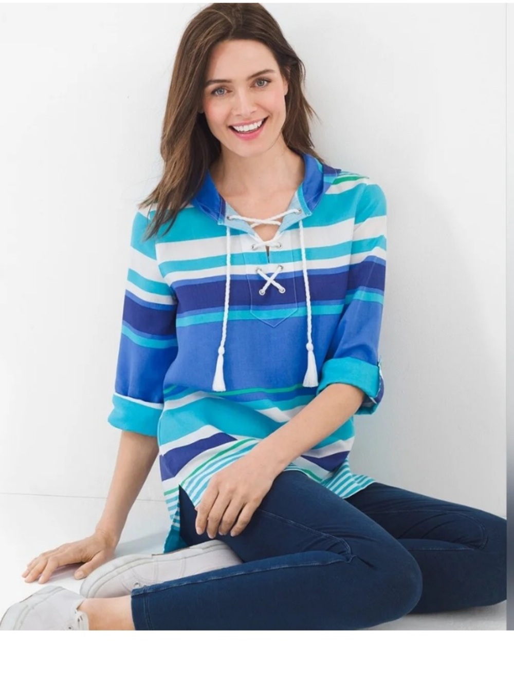 Zenergy Chico’s tie hooded 3/4 sleeve
